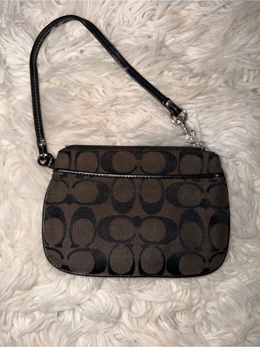 Coach Brown and Black Signature Canvas Wristlet